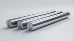 Three silver rods are lined up on a white background